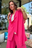 Sandbar Linen Blend Drape Front Cap Sleeve Gilet Watermelon